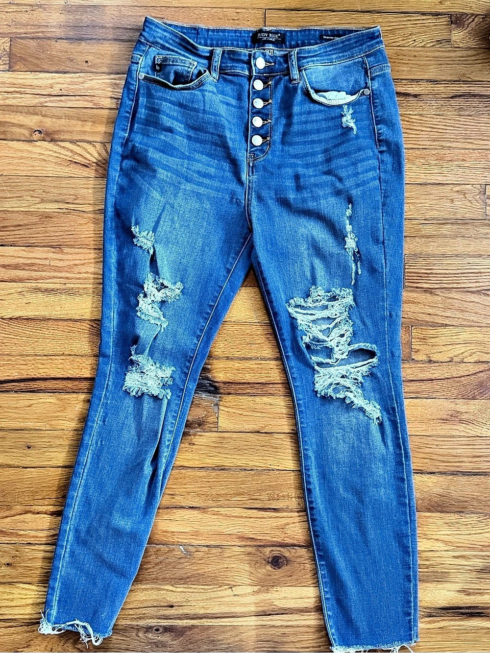 Judy Blue 13131 Distressed Skinny Jeans Blue Waist 13 Inseam 31